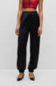 Relaxed-fit trousers in soft satin with cuff, Black