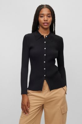 HUGO - Slim-fit cardigan with ribbed structure