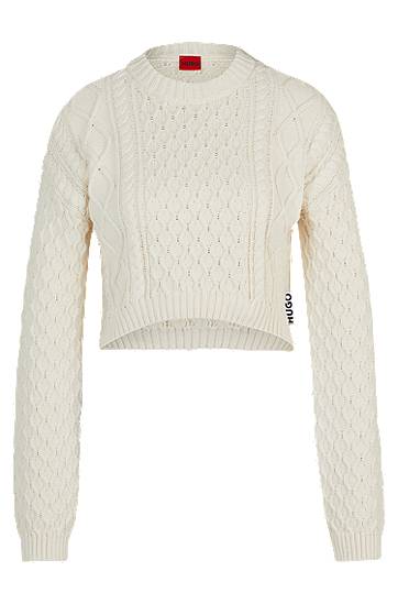 Cotton-blend sweater with cable-knit structure, Hugo boss