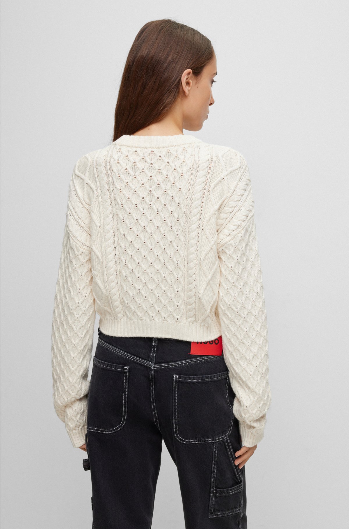 BOSS - Cotton-blend V-neck sweater with cabled structure