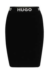 Ribbed mini skirt in stretch fabric with logo waistband, Black