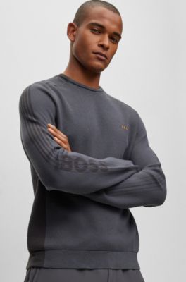 BOSS - Colour-blocked cotton-blend sweater with striped logo