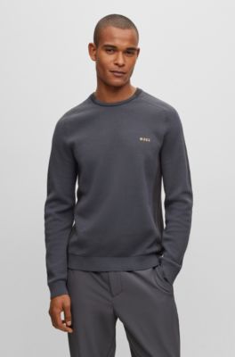 BOSS - Colour-blocked cotton-blend sweater with striped logo