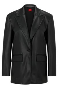 Oversized-fit jacket in logo-embossed faux leather, Black