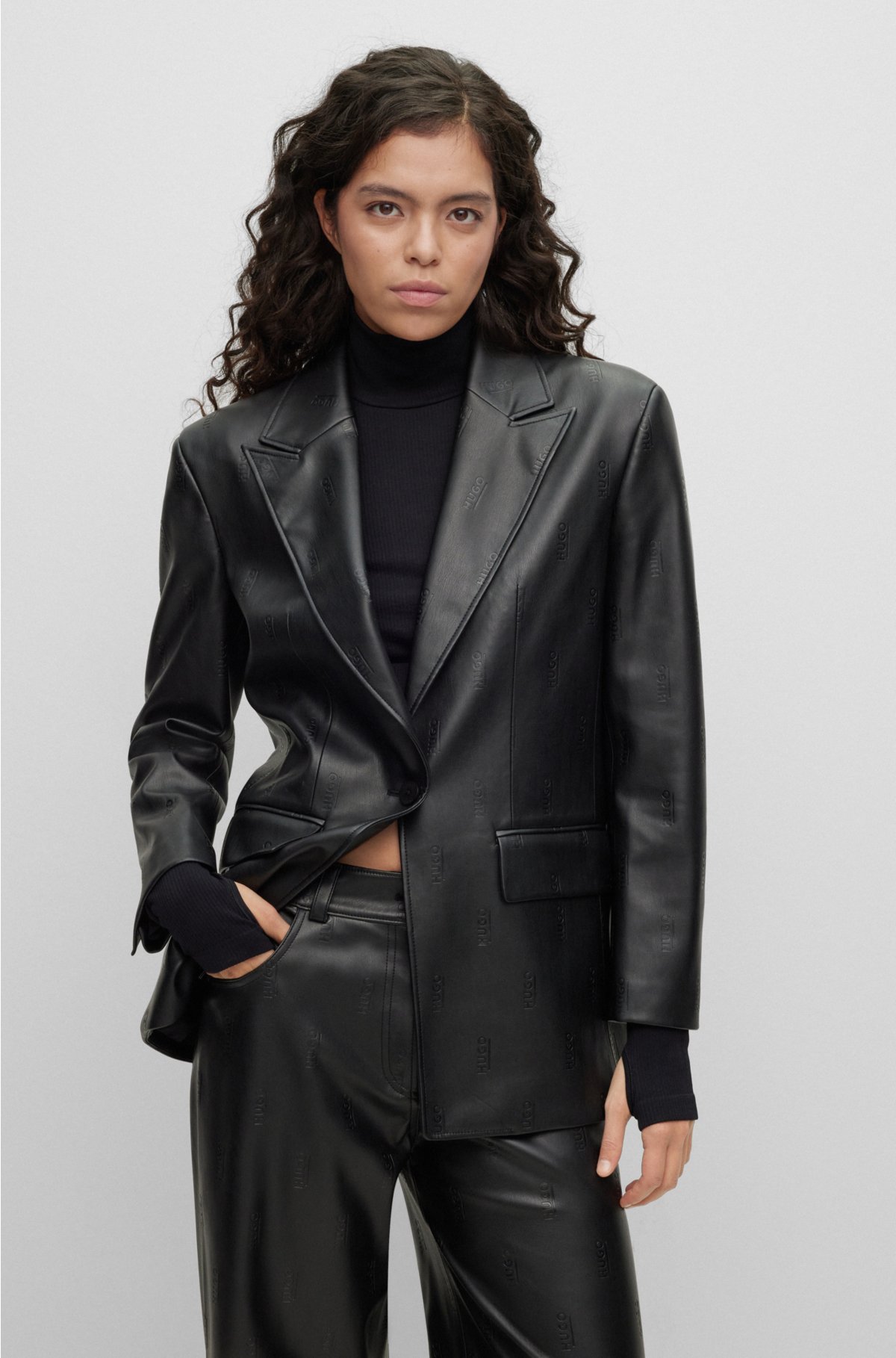 Bershka Oversized Faux Leather Blazer in Black