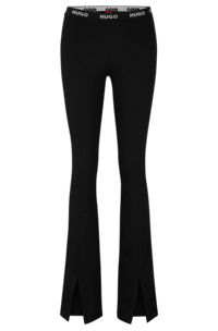 Slim-fit trousers in stretch fabric with slit hems, Black
