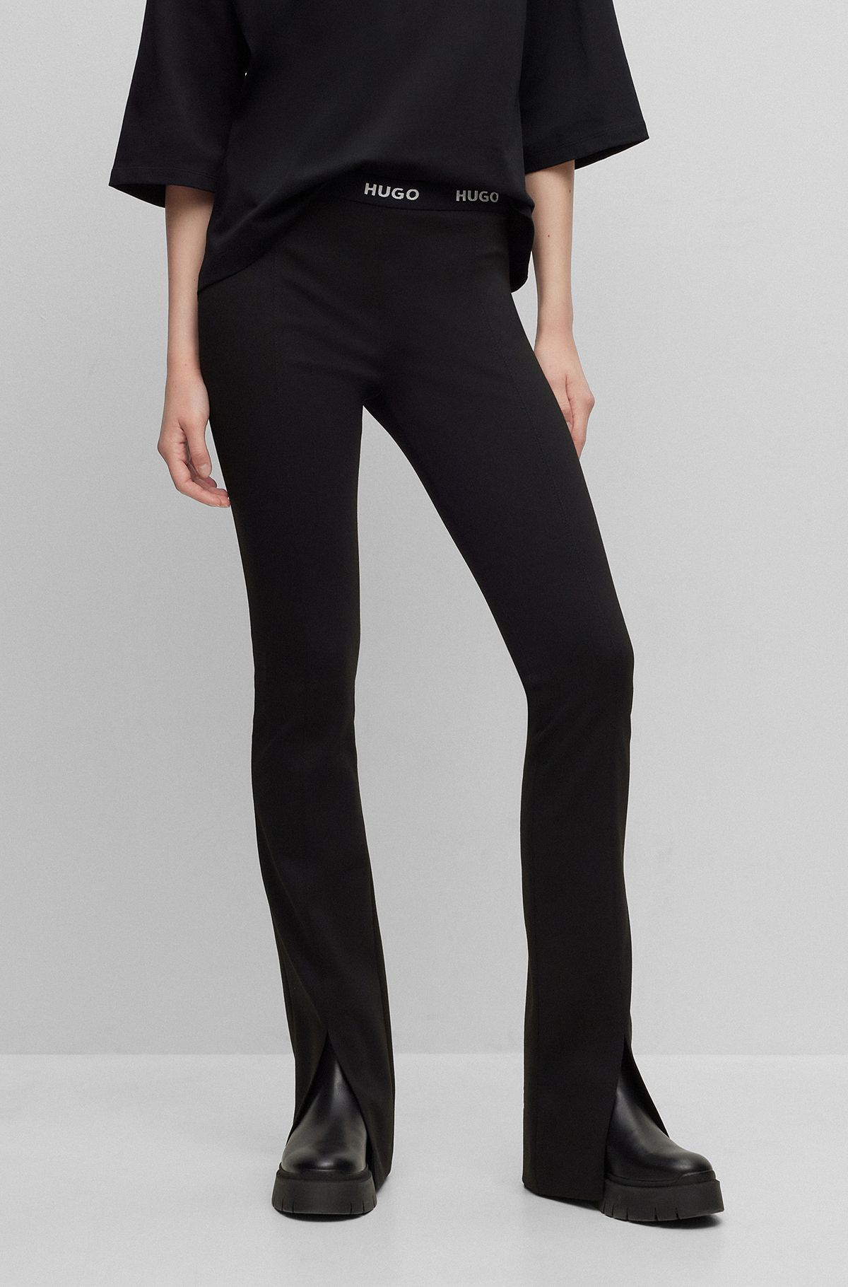 HUGO - Slim-fit trousers in stretch fabric with slit hems