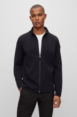 BOSS - Mixed-material zip-up cardigan with knitted-mesh structures