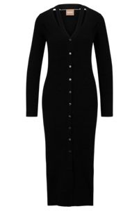 Long-sleeved dress in metallised stretch fabric, Black