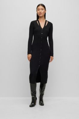 BOSS - ロングスリーブドレス メタリックストレッチファブリック 