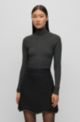 Ribbed sweater in metallised fabric with mock neckline, Black