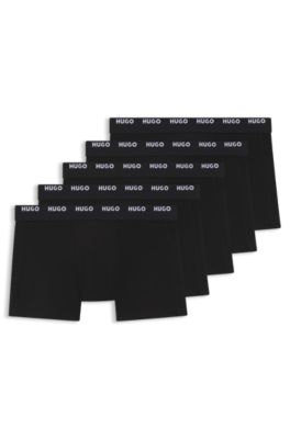 Five-pack of stretch-cotton trunks with logo waistbands, Black