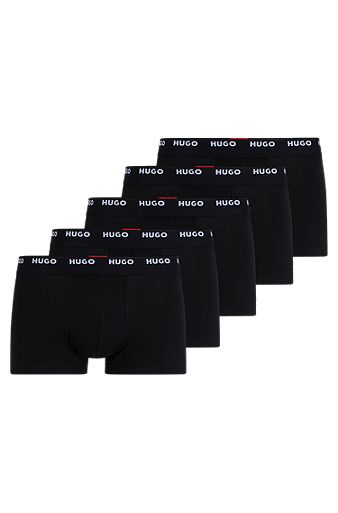 Lot de cinq boxers courts en coton stretch avec taille logotée, Noir