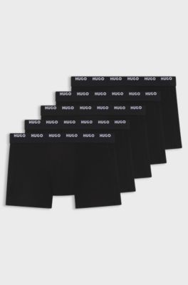 Five-pack of stretch-cotton trunks with logo waistbands, Black