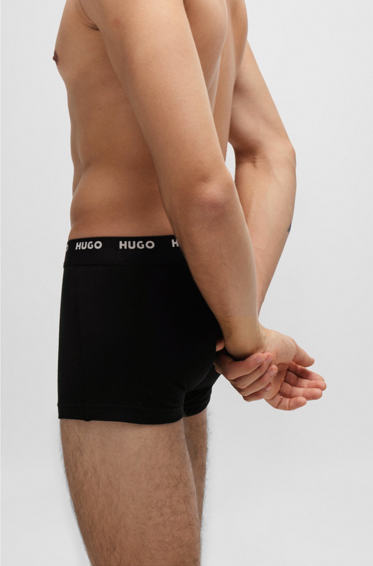Five-pack of stretch-cotton trunks with logo waistbands, Black