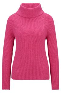 Rollneck sweater with mixed structures, Pink
