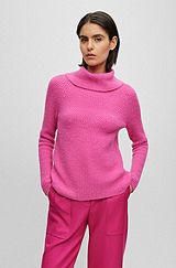 Rollneck sweater with mixed structures, Pink
