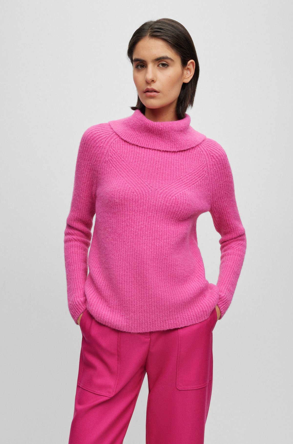 BOSS - Rollneck sweater with mixed structures