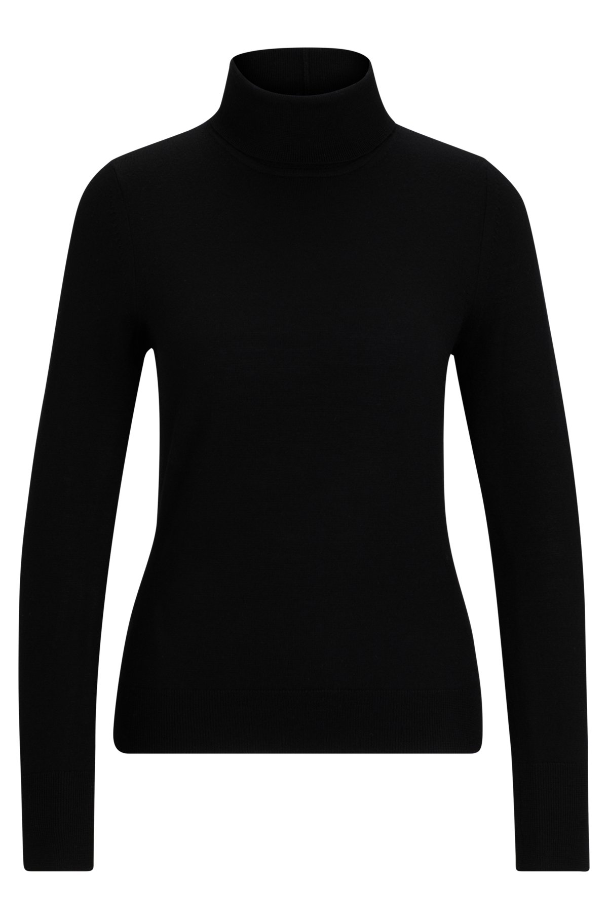 Rollneck sweater in virgin wool, Black