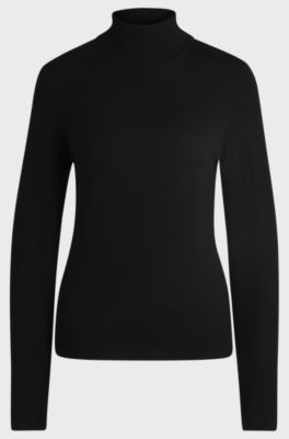 Rollneck sweater in virgin wool, Black