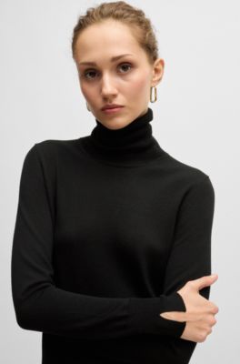 Rollneck sweater in virgin wool, Black