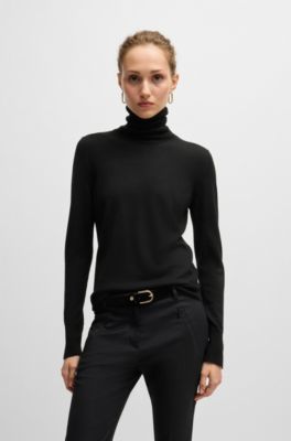 Rollneck sweater in virgin wool, Black