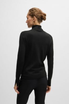 Rollneck sweater in virgin wool, Black