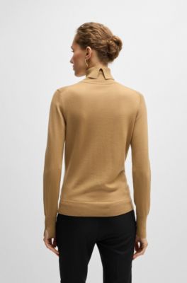 Rollneck sweater in virgin wool, Light Brown