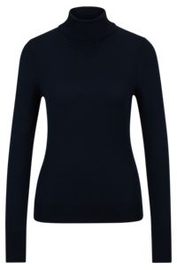 Rollneck sweater in virgin wool, Dark Blue