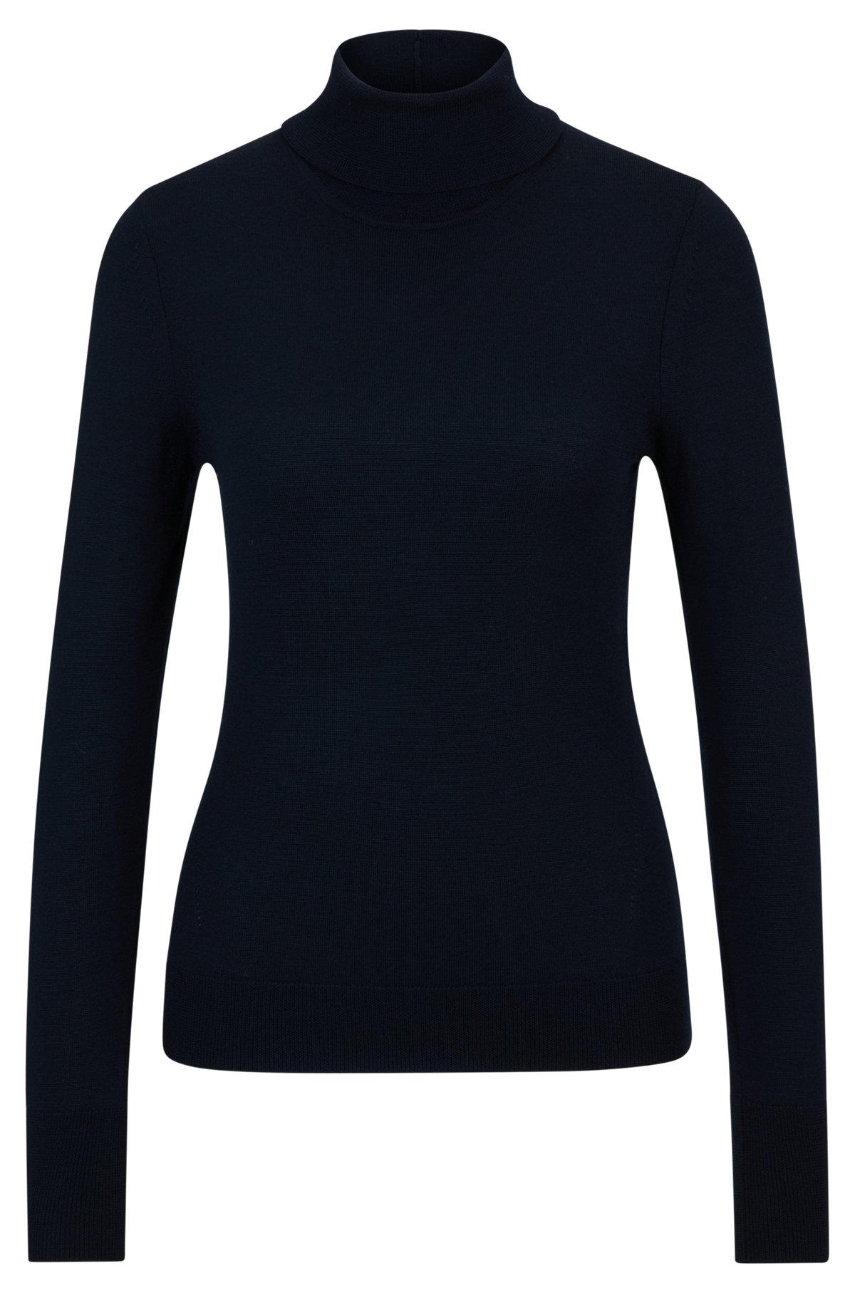 Rollneck sweater in virgin wool, Dark Blue