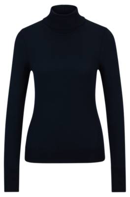 Hugo Boss Rollneck Sweater In Virgin Wool In Blue