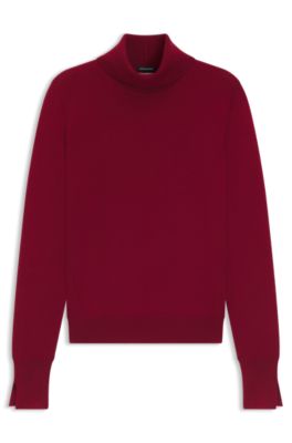 Rollneck sweater in virgin wool, Dark Red