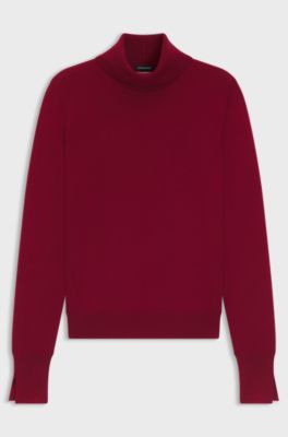 Rollneck sweater in virgin wool, Dark Red