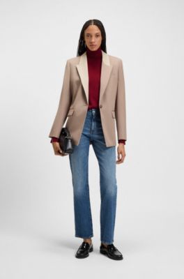 Rollneck sweater in virgin wool, Dark Red