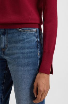 Rollneck sweater in virgin wool, Dark Red