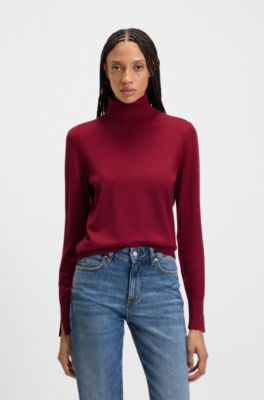 Rollneck sweater in virgin wool, Dark Red