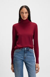 Rollneck sweater in virgin wool, Dark Red