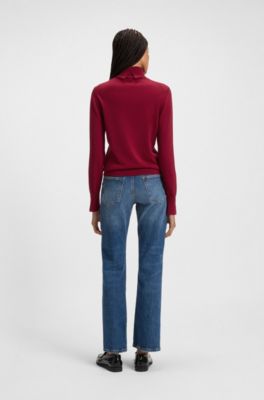 Rollneck sweater in virgin wool, Dark Red