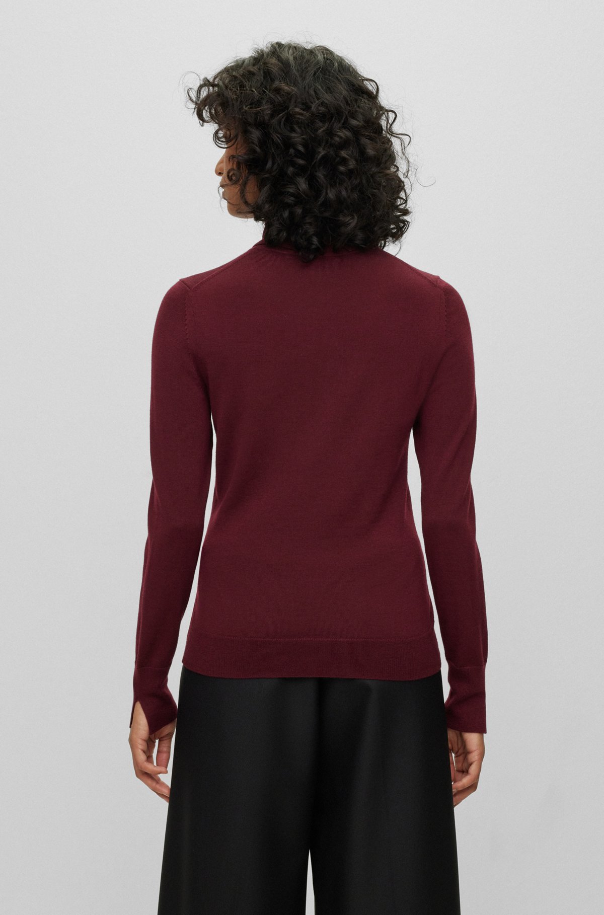 Rollneck sweater in virgin wool, Dark Red