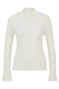 High-neck sweater in a ribbed knit, White