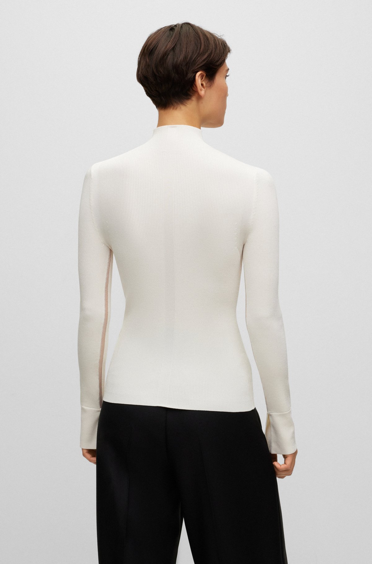 High-neck sweater in a ribbed knit, White