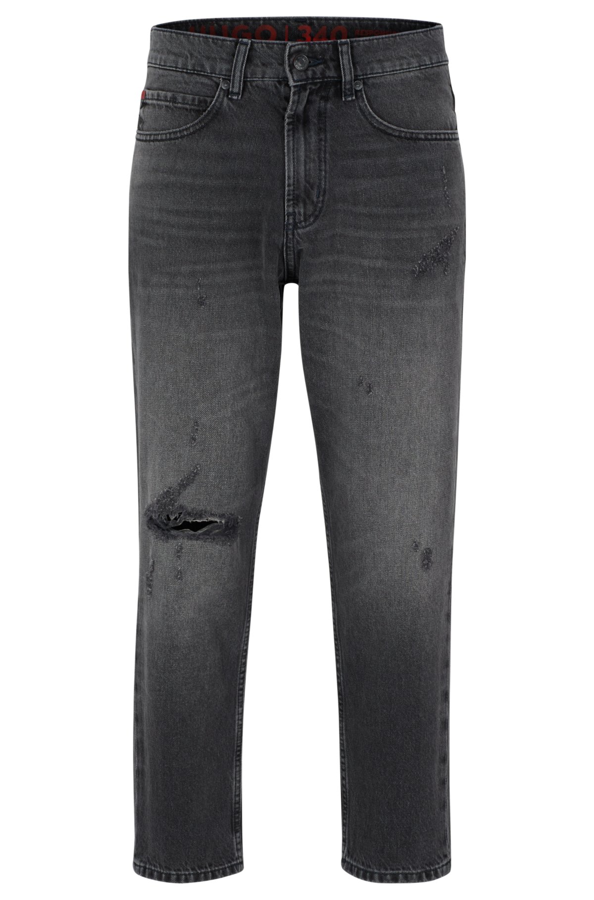 HUGO - Regular-fit jeans in grey rigid denim