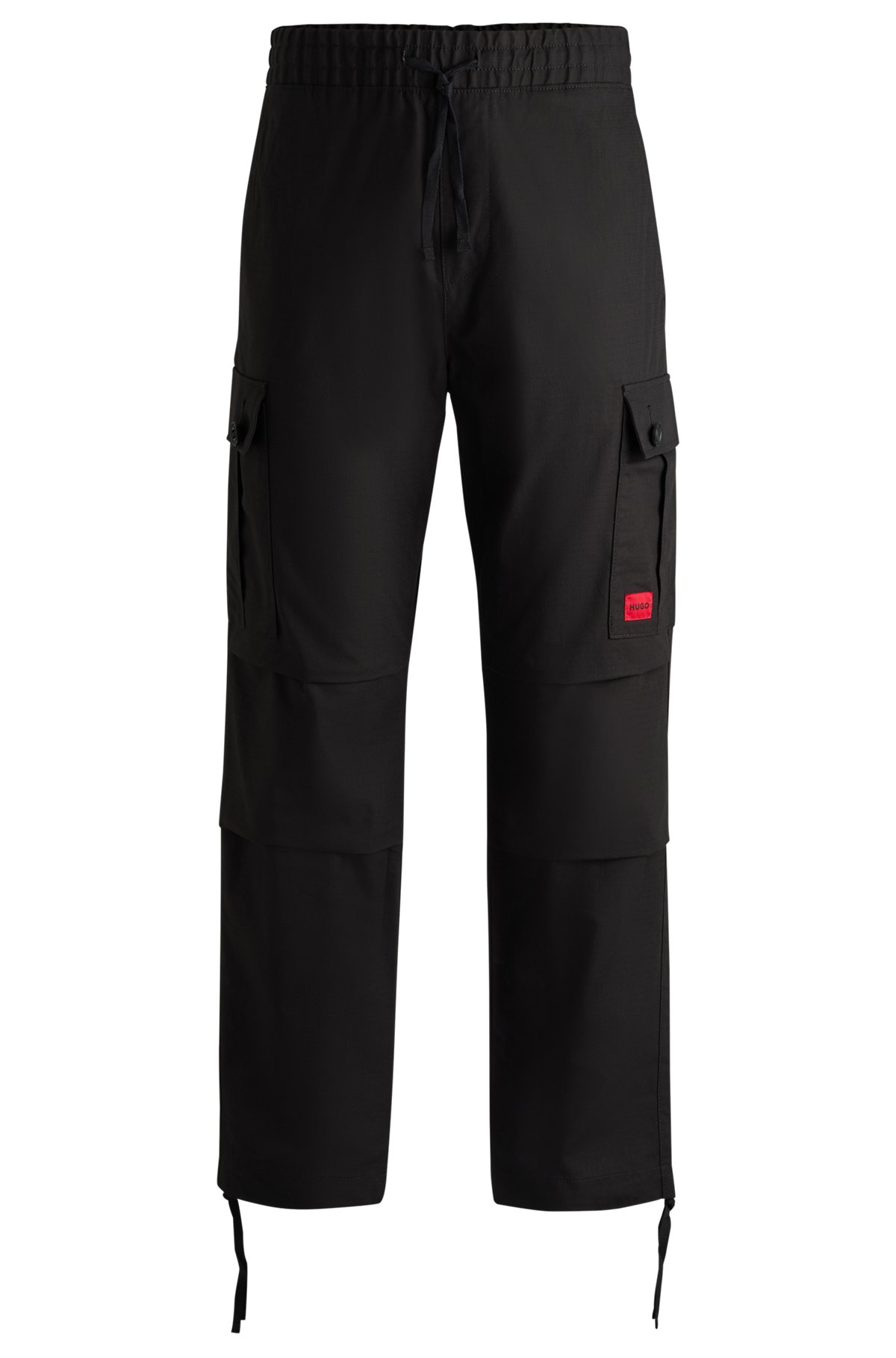 Regular-fit cargo trousers in ripstop cotton, Black