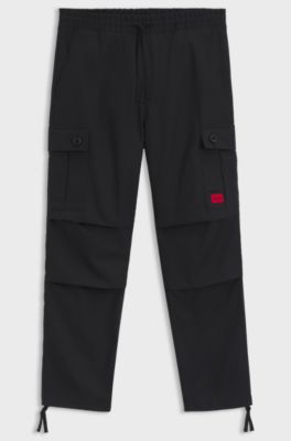 Cal&ccedil;as cargo de ajuste regular em algod&atilde;o ripstop el&aacute;stico, Black