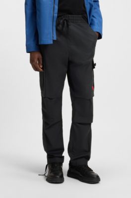 Cal&ccedil;as cargo de ajuste regular em algod&atilde;o ripstop el&aacute;stico, Black