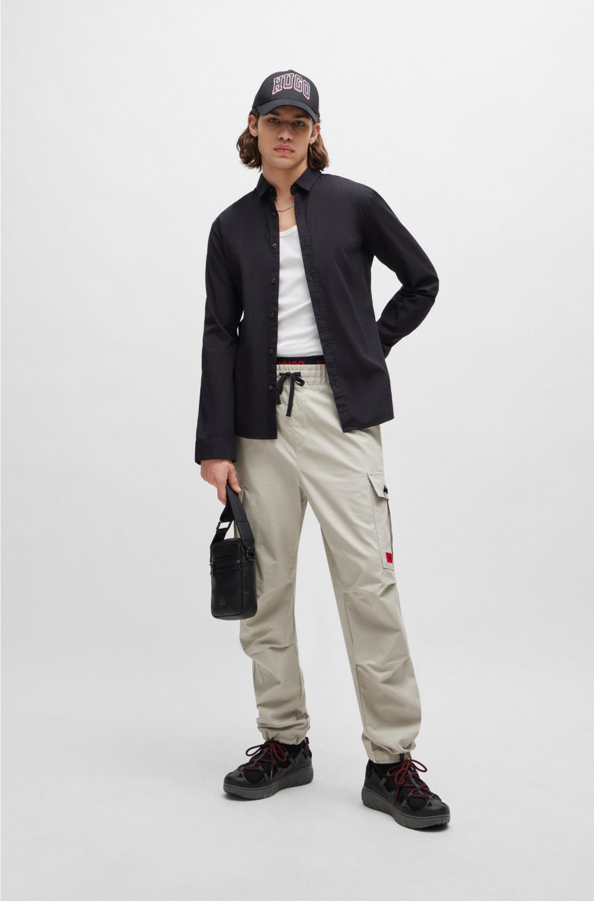 Regular-fit cargo trousers in ripstop cotton, Light Grey