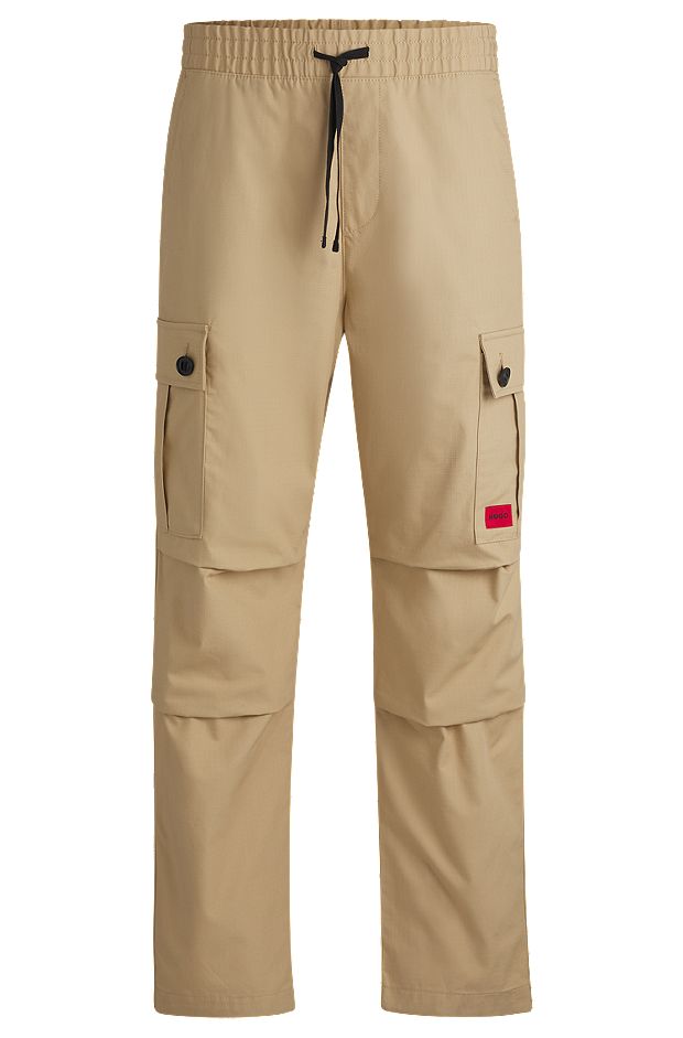 Regular-fit cargo trousers in ripstop cotton, Beige