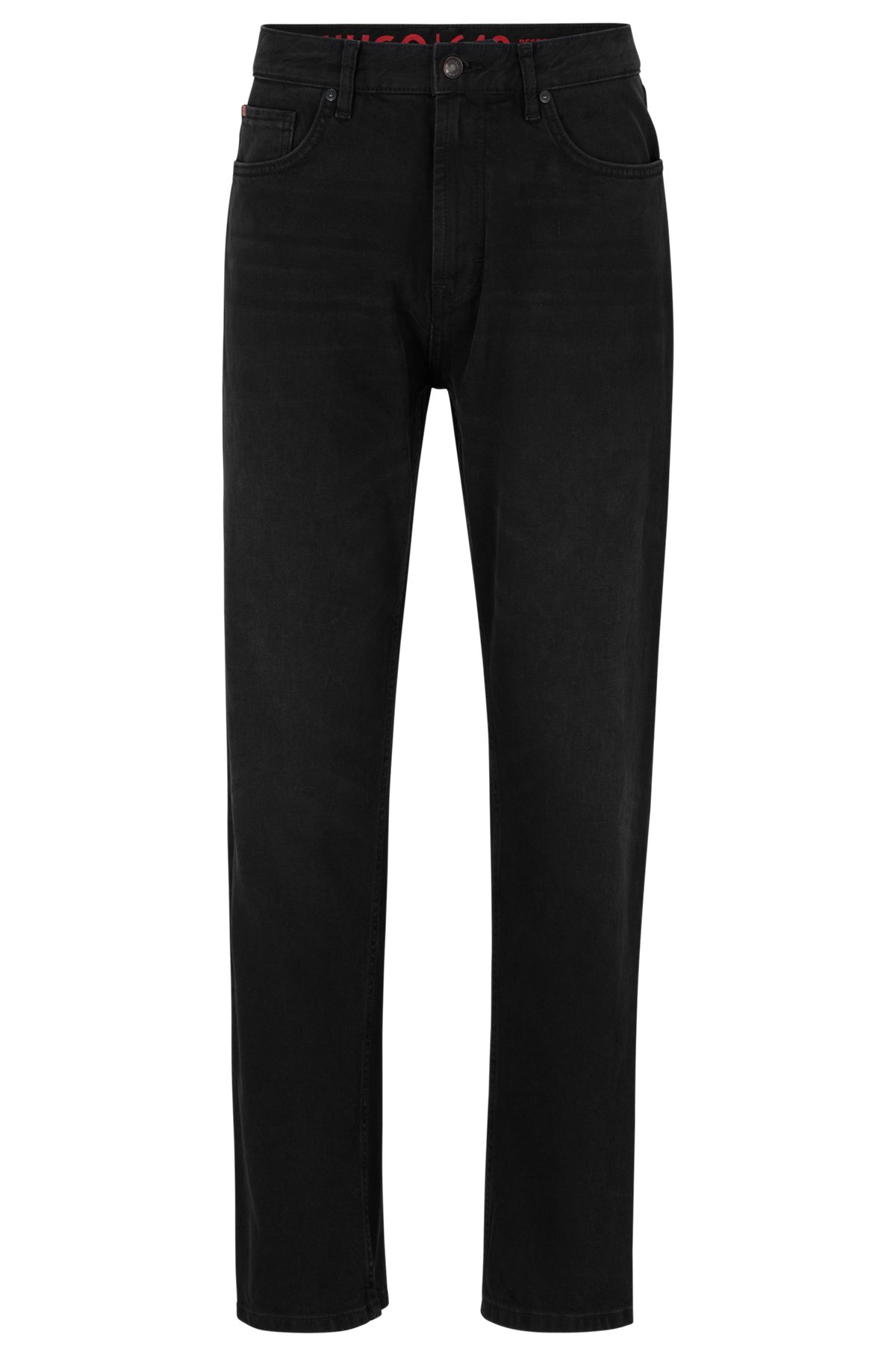 HUGO - Regular-fit jeans in black rigid denim