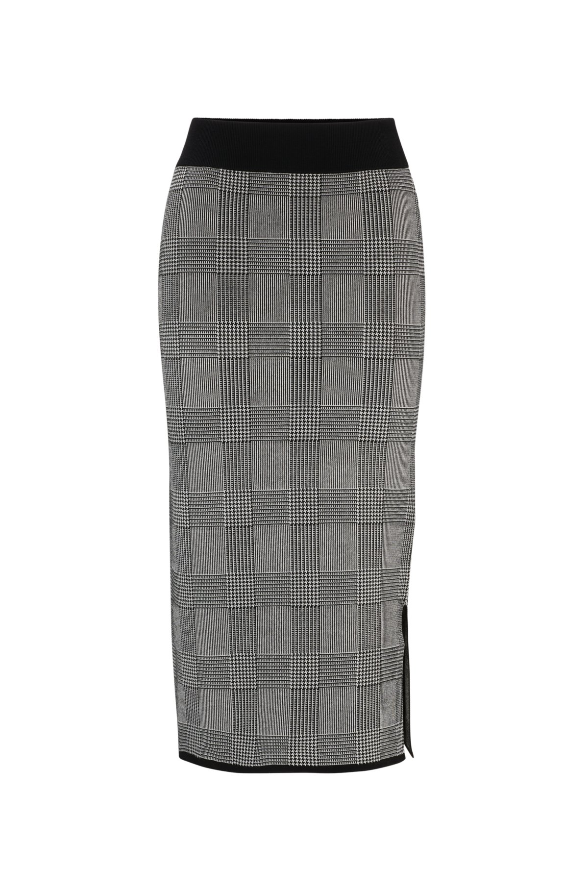 Pencil skirt in knitted jacquard, Black Patterned