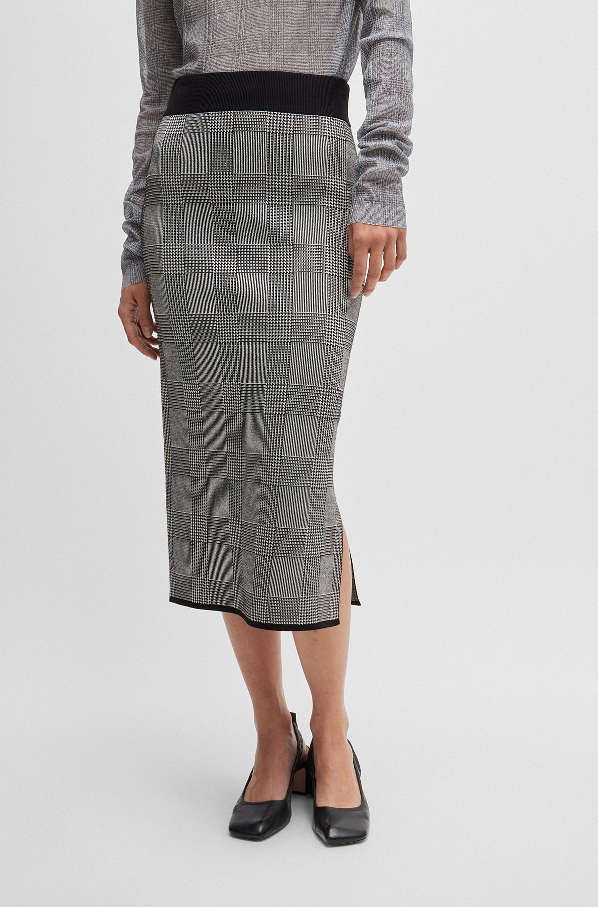 Pencil skirt in knitted jacquard, Grey Patterned